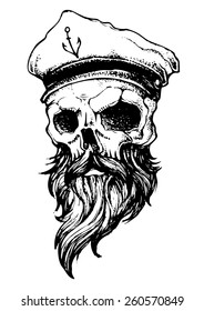 skull with beard and captain hat
