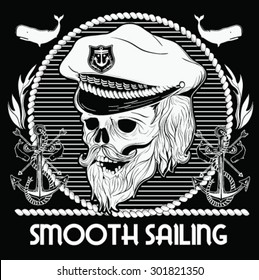 skull with beard and captain hat