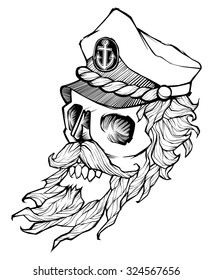 skull with beard and captain hat