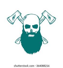 Skull with beard and Crossed Axes Vector illustration