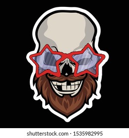 skull with a beard in fashionable glasses