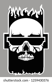 Skull with a beard with glasses and headphones.
Abstract symbolic monochrome image of part of human body.

