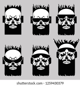 Skull with a beard with glasses and headphones.
Abstract symbolic monochrome image of part of human body.
