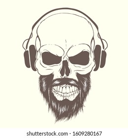 skull with beard and headphones