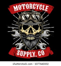 Skull with Beard Motorcycle club Emblem Vector Illustration