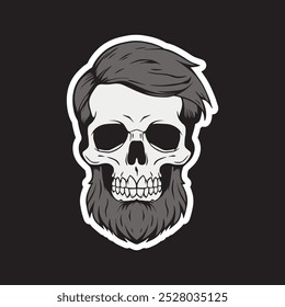 a skull with a beard and mustache art illustration for stickers logo poster etc
