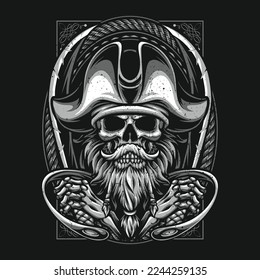 skull beard pirates tshirt illustration