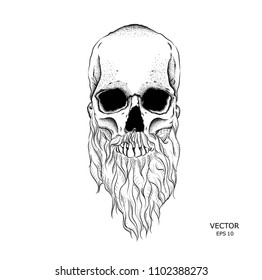 Skull with a beard. Vector illustration.
