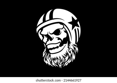 Skull with Beard wearing Motorbike Helmet