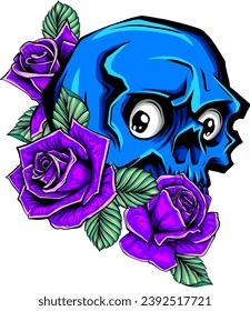 Skull with beautiful roses in vintage style isolated vector illustration