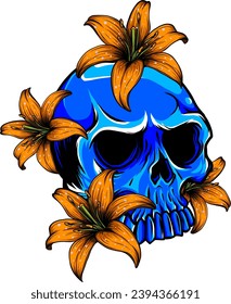Skull with beautiful roses in vintage style isolated vector illustration