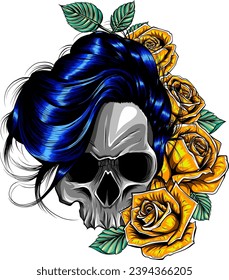 Skull with beautiful roses in vintage style isolated vector illustration