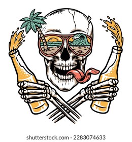 skull with beer and beach