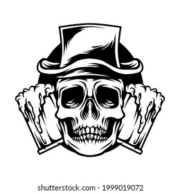 Skull With Beer Mascot Silhouette  Illustration for your business or merchandise