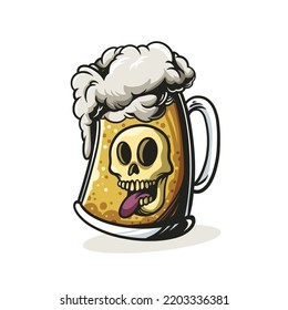 Skull Beer Streetwear Cartoon Illustration