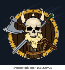 Skull and Beer. Viking emblem Beer beard Skull