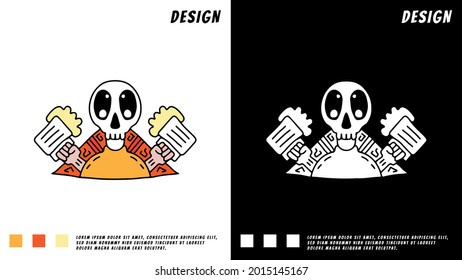 skull and beers design graphic. illustration for t shirt, poster, logo, sticker, or apparel merchandise.