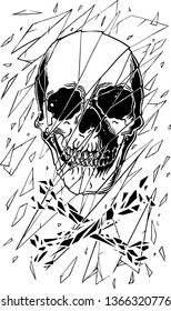 Skull - behind the broken glass vector illustration