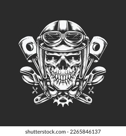 skull biker artwork for clothing apparel