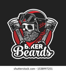 skull biker with beard mascot logo esport