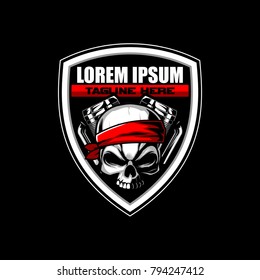 skull biker with engine and vector logo template