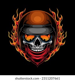 skull biker with fire illustration