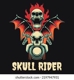 Skull Biker Fire Retro Illustration