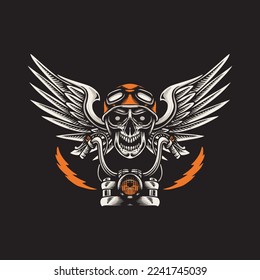 Skull biker graphic illustration vector art t-shirt design