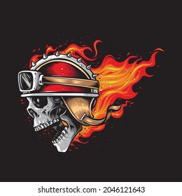 skull biker head on fire vector logo