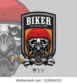 SKULL BIKER ILLUSTRATION WITH A GRAY BACKGROUND