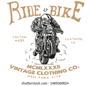 skull biker and motorcycle illustration  vector print