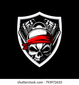 skull biker with motorcycle vector logo template