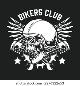 skull biker with piston and wings logo