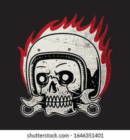 Skull Biker Rider Motorcycle Line Graphic Illustration Vector Art T-shirt Design