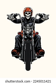 Skull Biker Riding the Vintage Motorcycle