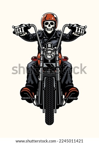 Skull Biker Riding the Vintage Motorcycle