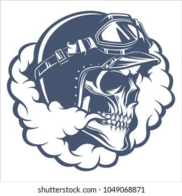 Skull biker with smoke emblem logo