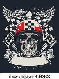 skull of biker in t-shirt style design