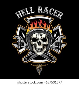 skull of biker in t-shirt style design, texture is easy to remove