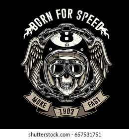 skull of biker in t-shirt style design, texture is easy to remove
