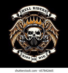 skull of biker in t-shirt style design, texture is easy to remove