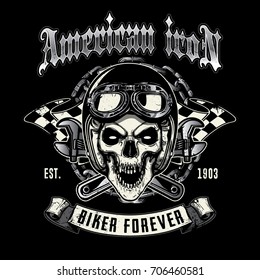 skull of biker in t-shirt style design, texture is easy to remove