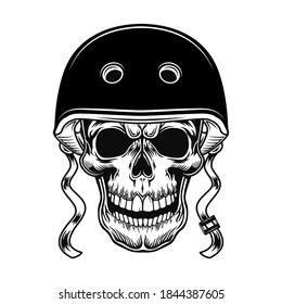 Skull of biker vector illustration. Head of character in helmet for riding motorcycle. Lifestyle concept for racing or bikers club badge, tattoo template