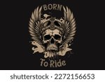 Skull, Biker. Vector illustration for t-shirt