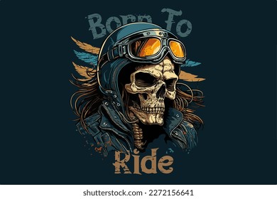 Calavera, Biker. Ilustración vectorial para camiseta