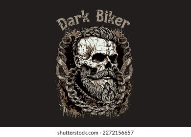 Skull, Biker. Vector illustration for t-shirt