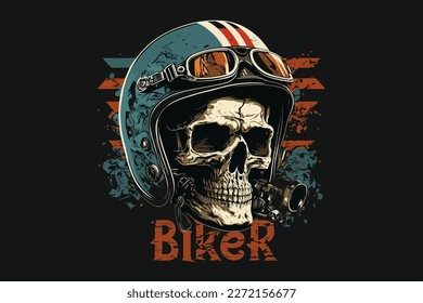 Skull, Biker. Vector illustration for t-shirt