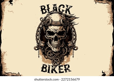 Skull, Biker. Vector illustration for t-shirt