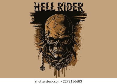 Skull, Biker. Vector illustration for t-shirt