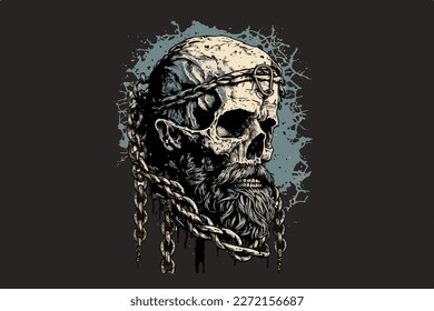 Skull, Biker. Vector illustration for t-shirt